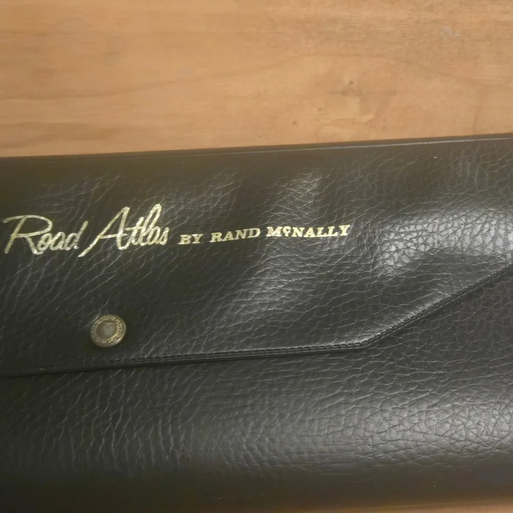 Vintage Rand McNally Interstate Road Atlas Black Faux Leather Snap Sleeve Case
